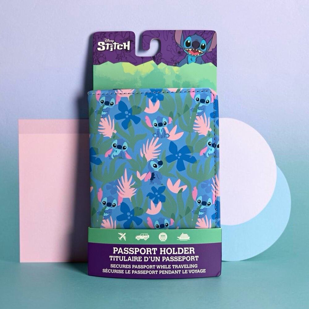 Disney Stitch Passport Holder Security Enclosed Multicolor Floral Travel